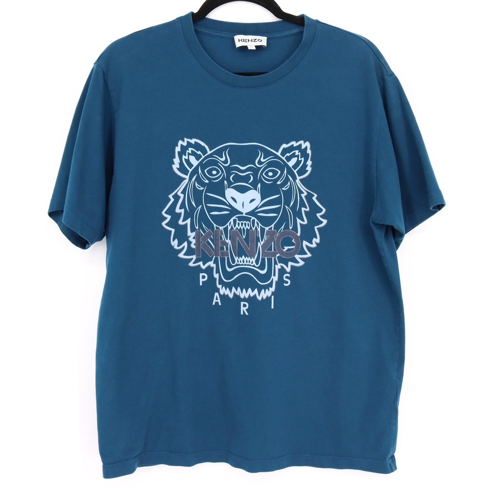 Kenzo Mens Tiger Head Paris Graphic T-Shirt Teal Blue XL FB65TS0204SR